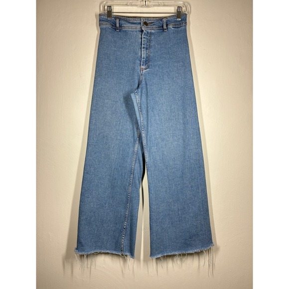 Zara High Rise Wide Leg Jeans Size 6 Baggy Loose Light Wash Raw Hem Boho Grunge - Picture 10 of 10
